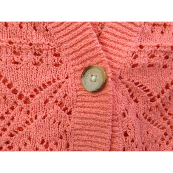 LOFT Coral Open-Work Knit V-neckline Crochet Cardigan Med - Picture 3 of 8